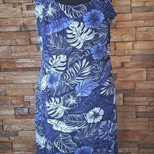 TALBOTS Tropical Blue and White Floral Dress